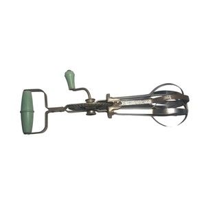 Vintage Blue Whirl Egg Beater Mixer Stainless Steel Mint Blue Green Handle